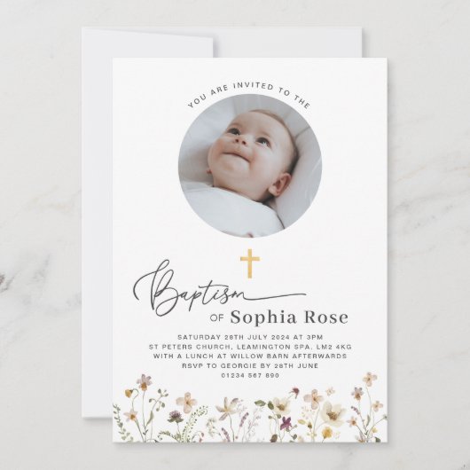 ラウンドフォトワイルドフラワーバプテスマ招待状 招待状 (正面)