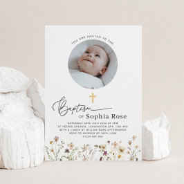 ラウンドフォトワイルドフラワーバプテスマ招待状 招待状