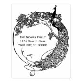 ラウンドフレームの孔雀アールヌーボー名住所 ラバースタンプ (インプリント)