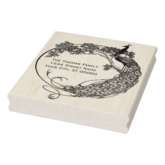 ラウンドフレームの孔雀アールヌーボー名住所 ラバースタンプ (スタンプ)