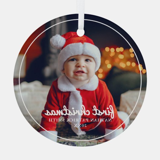 ラウンドフレームベビーの初めてのクリスマスフォトオーナメント ガラスオーナメント (裏面)