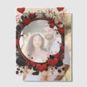 ラウンドフレーム赤いハート ベラム紙招待状 (オフセット (カップル))