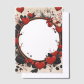 ラウンドフレーム赤いハート ベラム紙招待状 (オフセット)