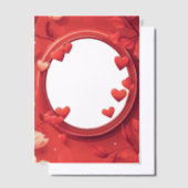 ラウンドフレーム赤いハート ベラム紙招待状 (オフセット)