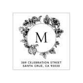 ラウンドフローラフレームモノグラム&差出人住所 ラバースタンプ (インプリント)