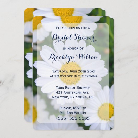ラウンドフローラブライダルシャワー招待状とデイジー 招待状 (正面/裏面)