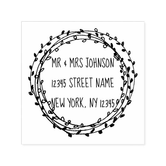 ラウンドフローラローレルリースブランチカスタム セルフインキングスタンプ (デザイン)