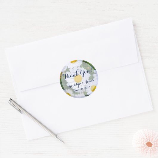 ラウンドフローラ結婚式用シールホワイトデイジー ラウンドシール (封筒)