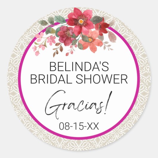 ラウンドブライダルシャワー"Gracias"ステッカー ラウンドシール (正面)