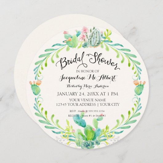 ラウンドブライダルデザートカクティウォーター素朴カラー 招待状 (正面/裏面)