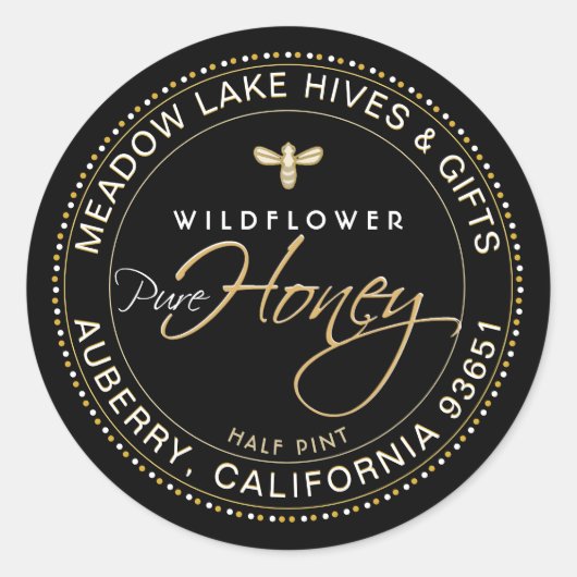 ラウンドブラックハニーラベルビー点々のある金ゴールド縁ど ラウンドシール (正面)
