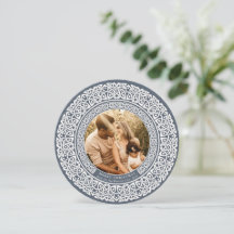 ラウンドブルー＋オフホワイト ケルト風のホリデー写真カード