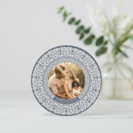 ラウンドブルー＋オフホワイト ケルト風のホリデー写真カード シーズンカード