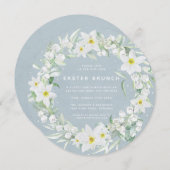 ラウンドブルー+ホワイトフローラリースイースターブランチ 招待状 (正面/裏面)