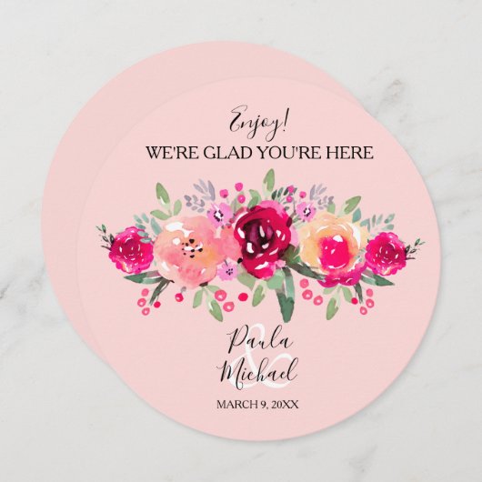 ラウンドプレート結婚のリハーサルディナー サンキューカード (正面/裏面)