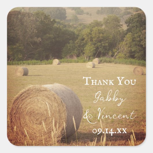 ラウンドヘイベレス結婚ズファーム感謝メッセージカード スクエアシール (正面)