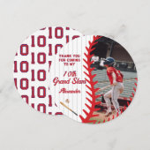 ラウンドベースボールゲームをテーマにした子供とティーンの誕生日パーティー サンキューカード (正面/裏面)