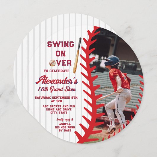 ラウンドベースボールゲームをテーマにした子供とティーンの誕生日パーティー 招待状 (正面/裏面)