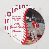 ラウンドベースボールゲームをテーマにした子10代のどもの誕生日パーティー サンキューカード (正面/裏面)