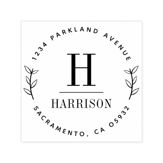 ラウンドボタニカルイニシャルファミリーネーム差出人住所 セルフインキングスタンプ (デザイン)