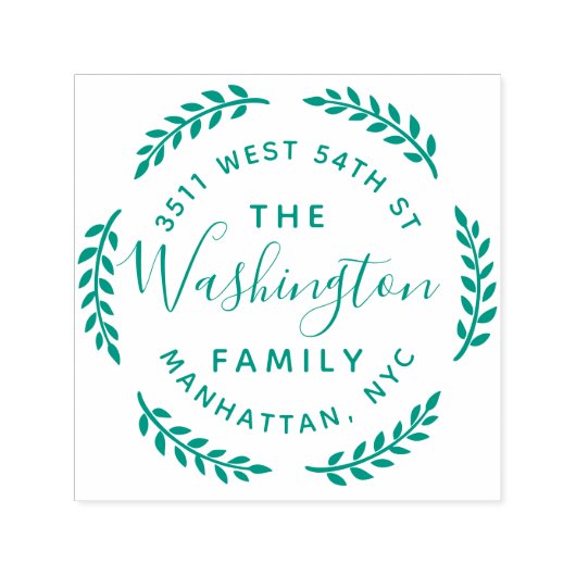 ラウンドボタニカルリースファミリーネーム差出人住所 セルフインキングスタンプ (デザイン)