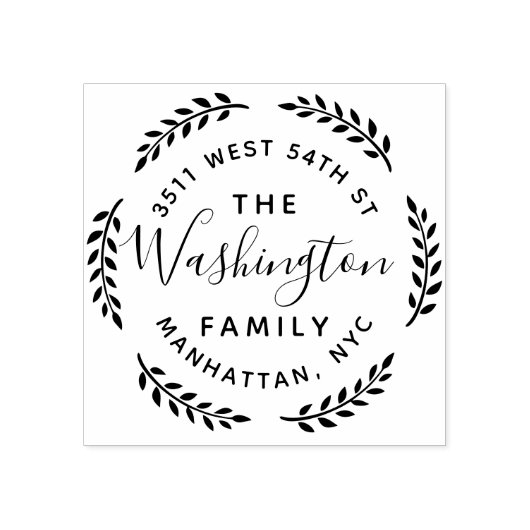 ラウンドボタニカルリースファミリーネーム差出人住所 ラバースタンプ (インプリント)