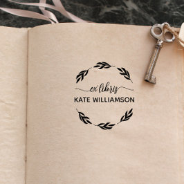 ラウンドボタニカルリースEx libris ラバースタンプ