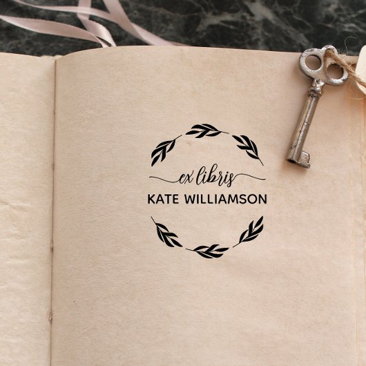 ラウンドボタニカルリースEx libris ラバースタンプ