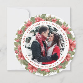 ラウンドポインセチアリースクリスマスフォトカード 案内状