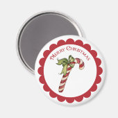 ラウンドマグネットにヴィンテージクリスマスキャンディーケーン マグネット (正面/裏面)