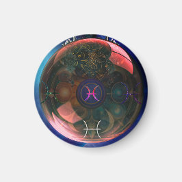 ラウンドマグネット – 〔占星術の〕十二宮図テーマ – 魚座 マグネット