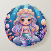 ラウンドマーメイドピロー – 編集可能な名前 ラウンドクッション (裏面)