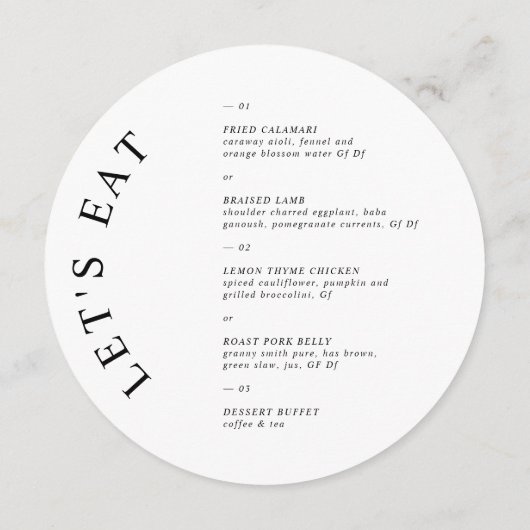 ラウンドミニマル結婚リストのゲスト座席表とメニュー メニュー (裏面)