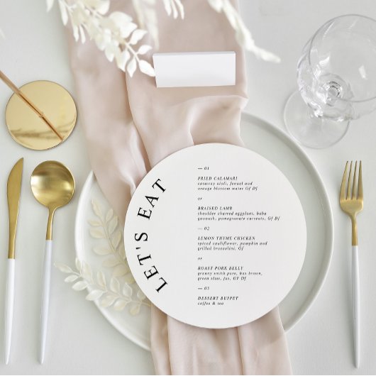 ラウンドミニマル結婚リストのゲスト座席表とメニュー メニュー