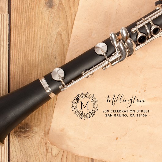 ラウンドミュージカルノート名スクリプトと差出人住所 セルフインキングスタンプ