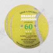 ラウンドモダンテニスボーパーソナライズされたル60誕生日 招待状 (正面/裏面)