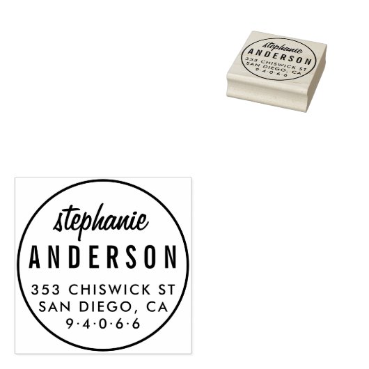 ラウンドモダンミニマリストのフルネーム差出人住所 ラバースタンプ (押印)