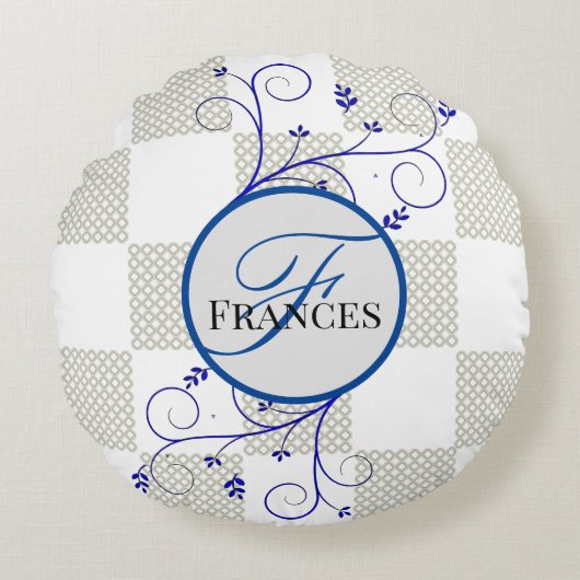 ラウンドモノグラムのパーソナライズされた装飾用クッション ラウンドクッション (正面)