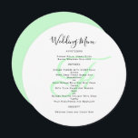 ラウンドモノグラム結婚のメニューテンプレート 招待状<br><div class="desc">ミント緑色のモノグラムのイニシャルを持つラウンドまたは正方形のメニューテンプレート。白いカードには、タイトル用の黒いスクリプトとメニュー一覧のための印刷文字がある。セクションに宇宙と大文字のレタリングを使用するか、必要に応じて語句を変更する。そのカップルの結婚モノグラムは文言の裏の中央に印刷される。反転はライトグリーンの色に一致する。</div>