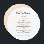 ラウンドモノグラム結婚のメニューテンプレート 招待状<br><div class="desc">赤面のモノグラムの結婚イニシャルを持つ丸い、または正方形のメニューテンプレート、または桃、色。白いカードには、タイトル用の黒いスクリプトとメニュー一覧のための印刷文字がある。セクションに宇宙と大文字のレタリングを使用するか、必要に応じて語句を変更する。そのカップルの結婚モノグラムは文言の裏の中央に印刷される。反転は一致する赤面色。</div>