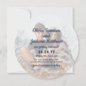 ラウンドユニークフォトモダンネイビーブルー&ピンク結婚ズ セーブザデート (裏面)