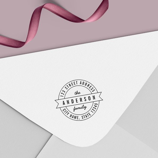 ラウンドリボンフモダンァミリ名差出人住所 セルフインキングスタンプ