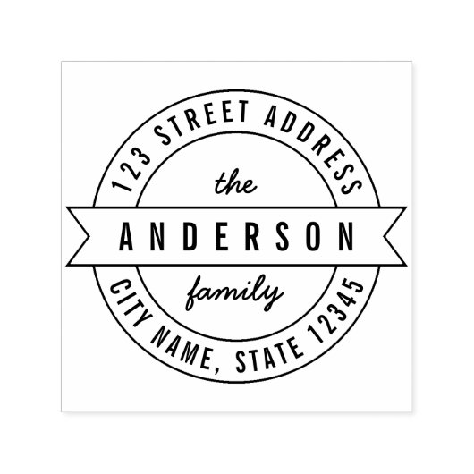 ラウンドリボンフモダンァミリ名差出人住所 セルフインキングスタンプ (デザイン)