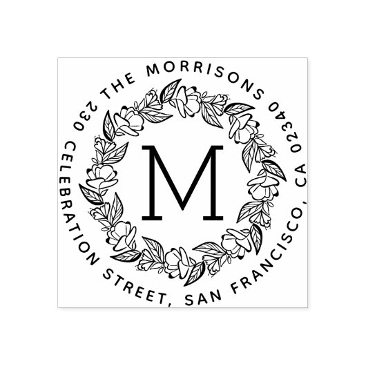 ラウンドリースモノグラムファミリー名差出人住所 ラバースタンプ (インプリント)