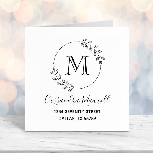 ラウンドリース、葉モノグラム2アドレス セルフインキングスタンプ