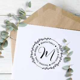 ラウンドリーフフレームアドレスカスタムスタンプ2.9インチx 1.4インチ セルフインキングスタンプ