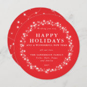 ラウンドレッドきらめくクリスマスライトホリデーカード シーズンカード (正面/裏面)