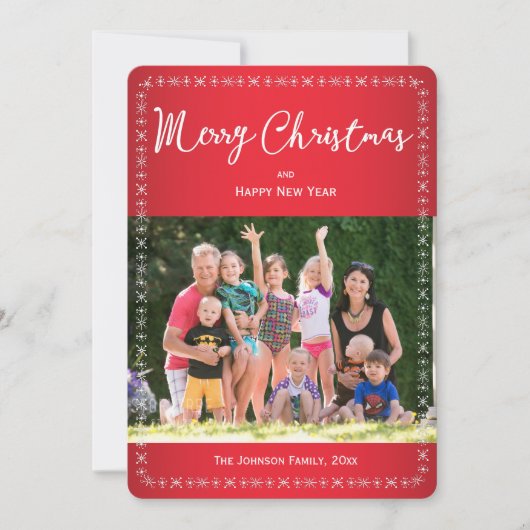 ラウンドレッドクリスマスカードのグリーティングファミリーフォト シーズンカード (正面)