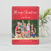 ラウンドレッドクリスマスカードのグリーティングファミリーフォト シーズンカード (スタンド正面)