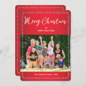 ラウンドレッドクリスマスカードのグリーティングファミリーフォト シーズンカード (正面/裏面)